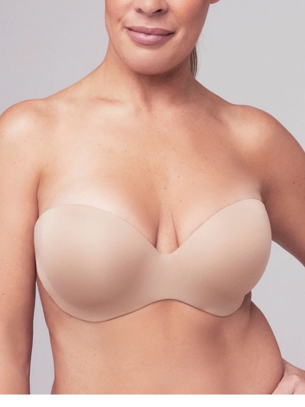 House of Sky Bareback Strapless Smooth Nude Bandeau Bra with Contoured Cups